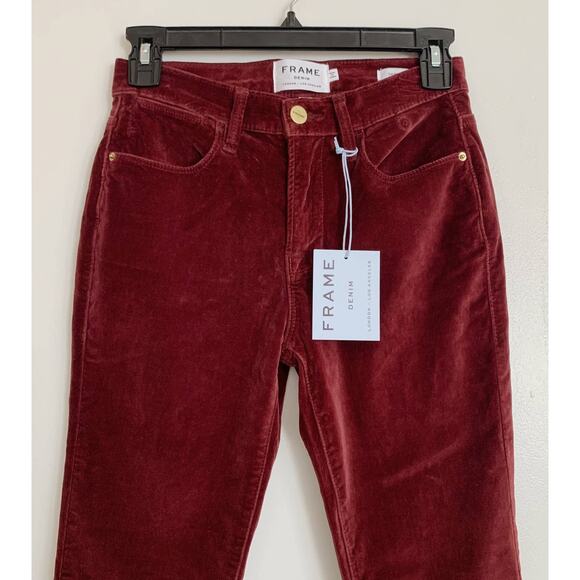 Maroon Pinot FRAME Denim Le High Skinny Velveteen Jeans 24 - Picture 2 of 8